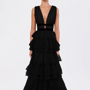 Black Tulle Low Cut Maxi Dress